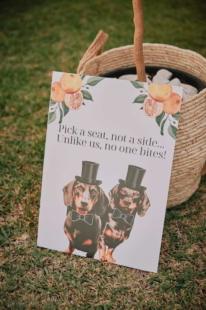 Custom wedding sign with dachshunds on it