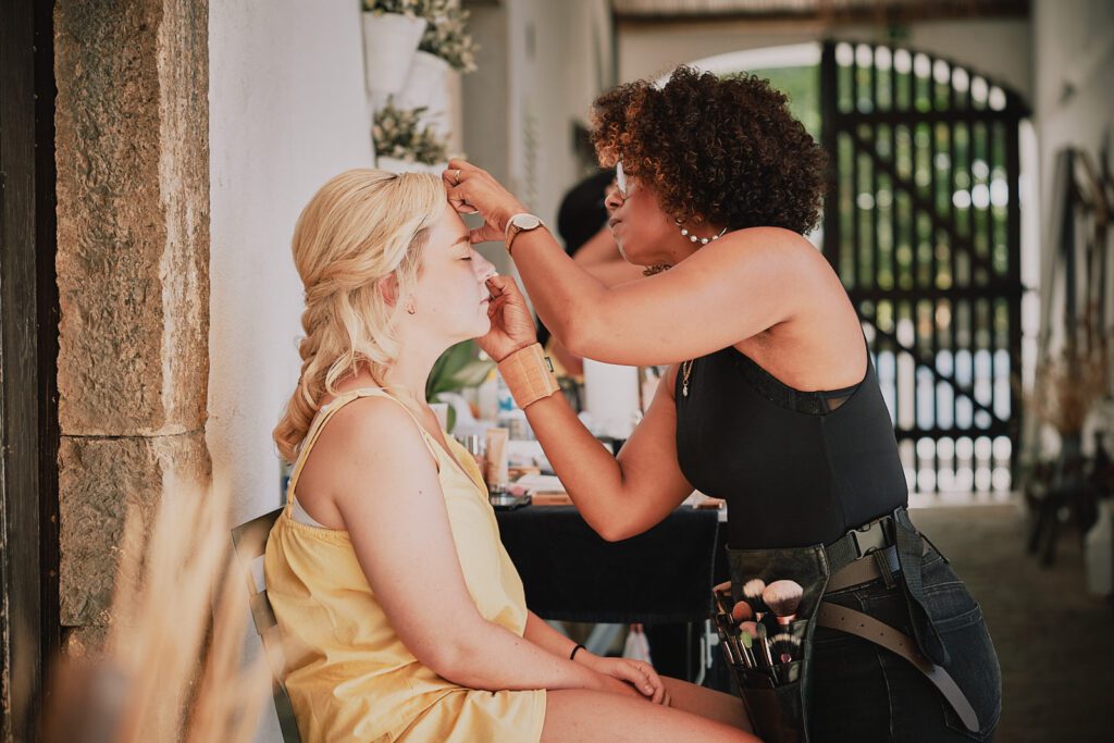 Bridesmaid getting her make-up done