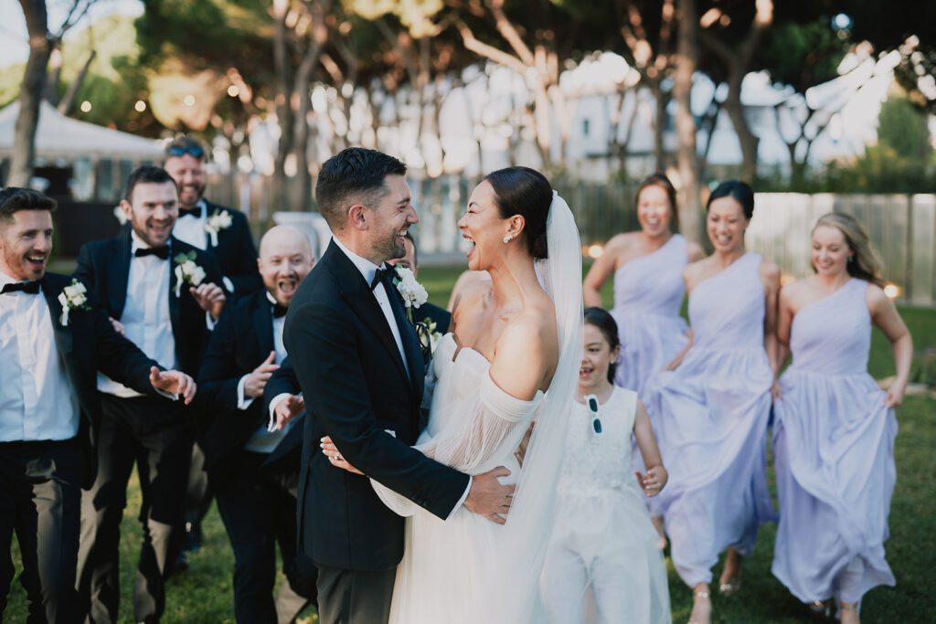 Bride and groom with wedding party