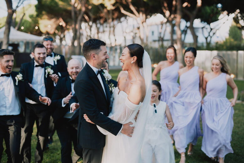 Bride and groom with wedding party