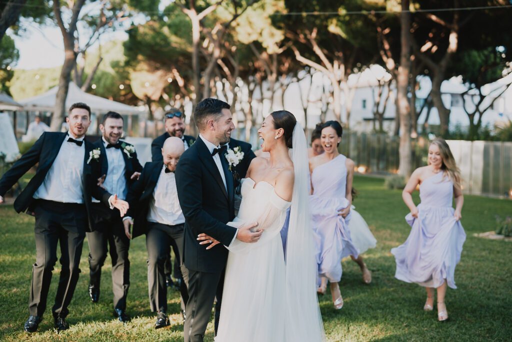 Bride and groom with wedding party